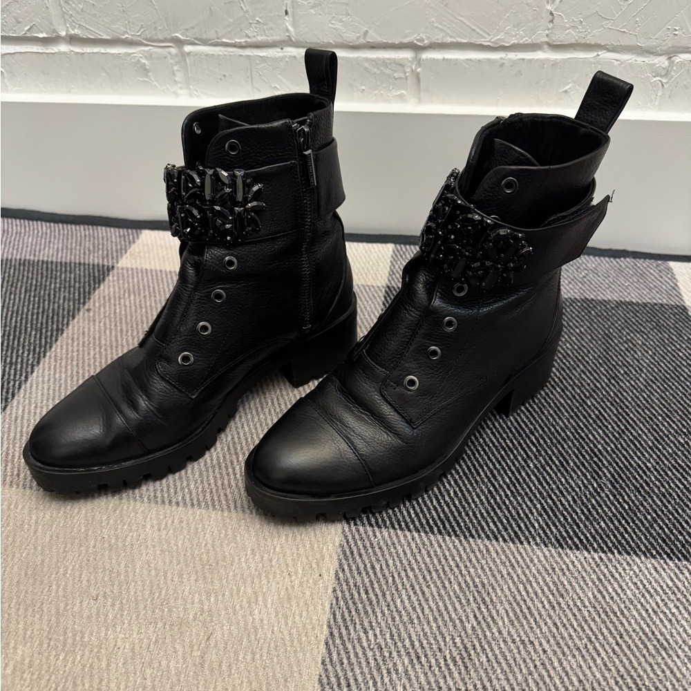 KARL LAGERFELD PARIS Pippa Crystal Embellished Combat Boot size 8.5